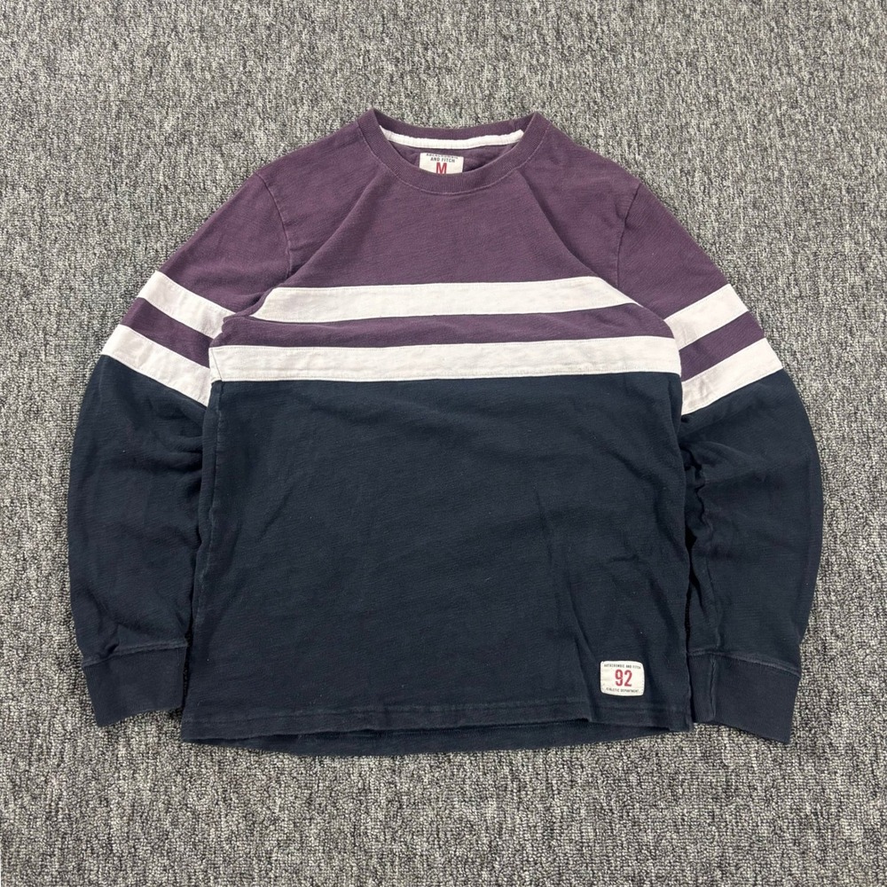 Y2K Preppy Abercrombie & Fitch Striped Long Sleeve Shirt Purple Navy Blue Medium